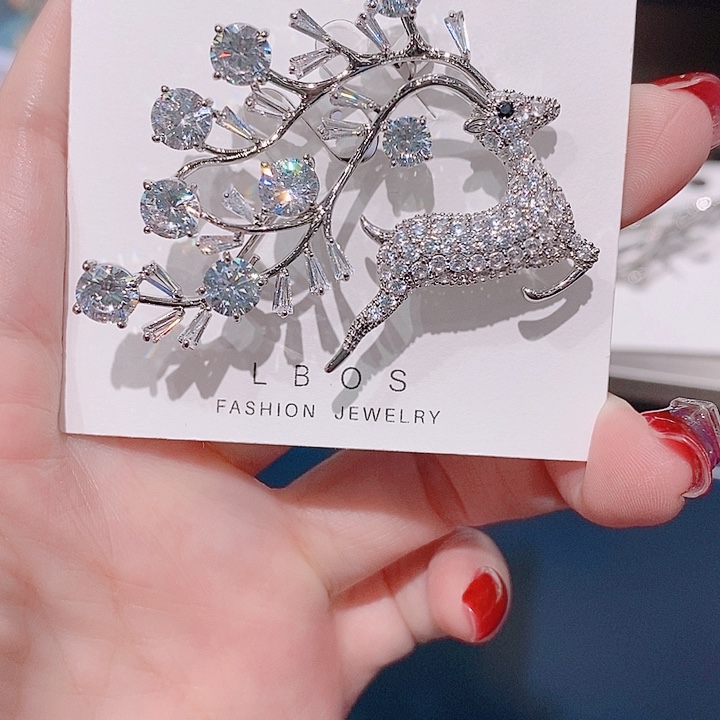 锆石铜合金小鹿胸针 锆石款