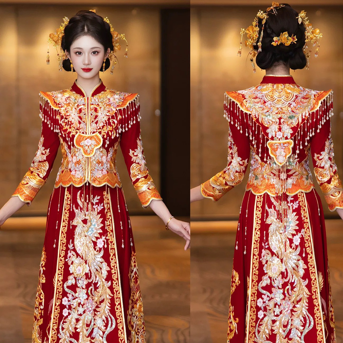 高端中式新娘婚服2025新款 V领结婚秀禾服出门嫁衣龙凤褂秋冬