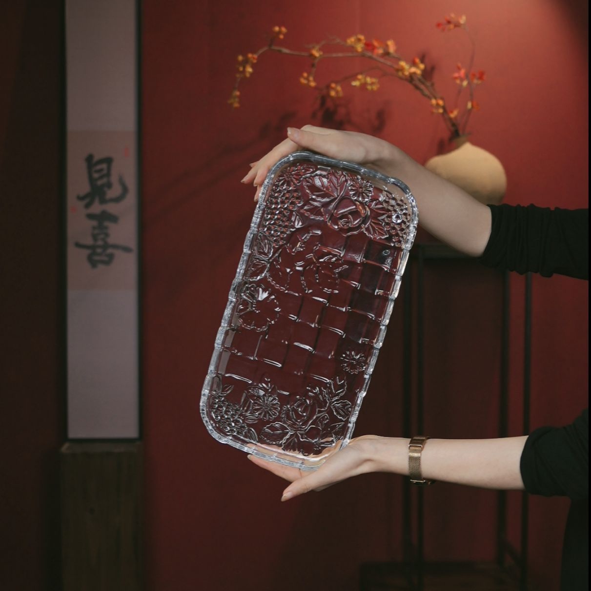 【星星】高档透明长方形家用加大水晶玻璃高档茶盘果盘水杯托盘