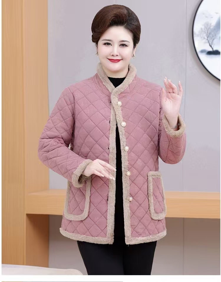 常规立领中老年女装妈妈免洗棉服棉袄保暖棉衣加绒加厚中年时尚