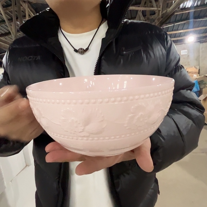 瓷片景德镇陶瓷红嘻嘻浮雕8寸大汤碗1只