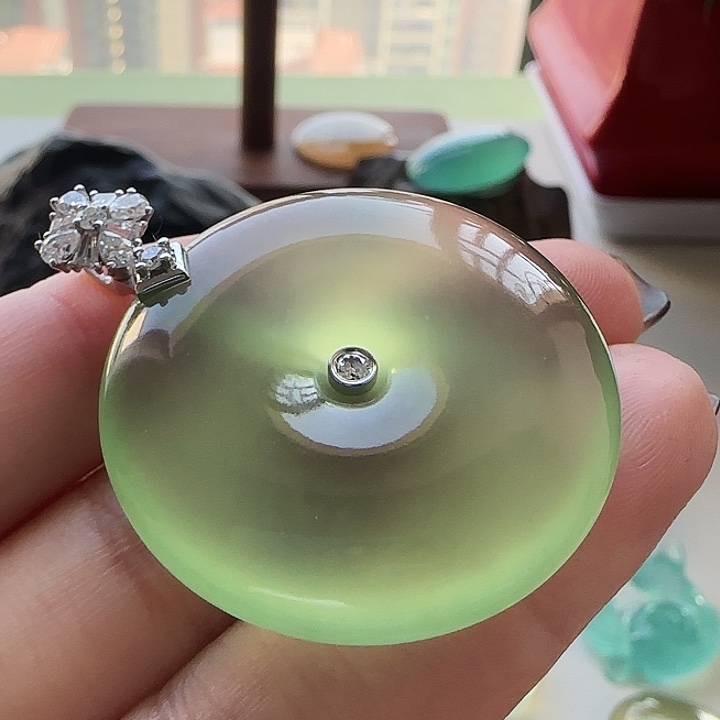 岫玉18K金镶嵌吊坠(不含链)