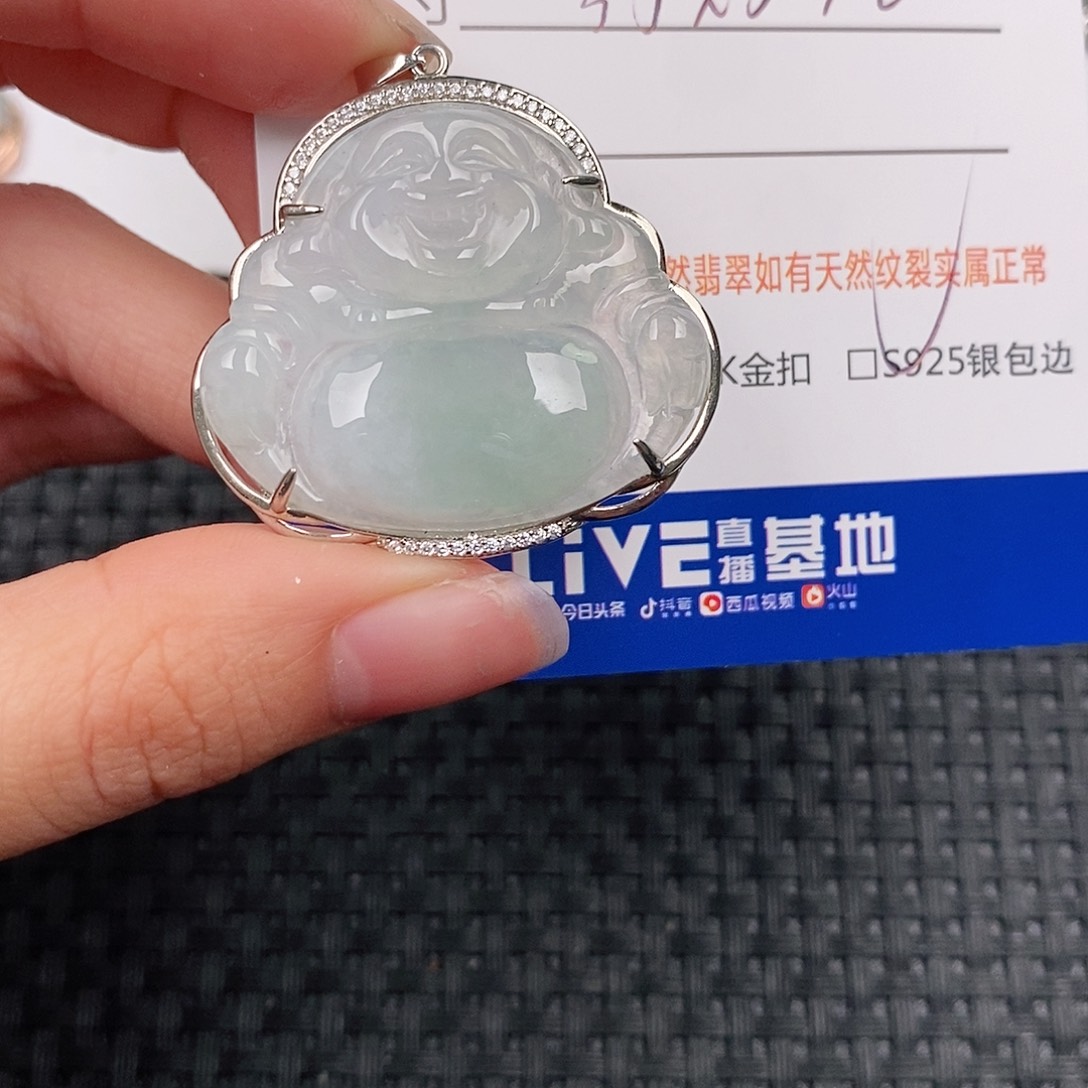 颈饰银S925镶嵌翡翠佛公