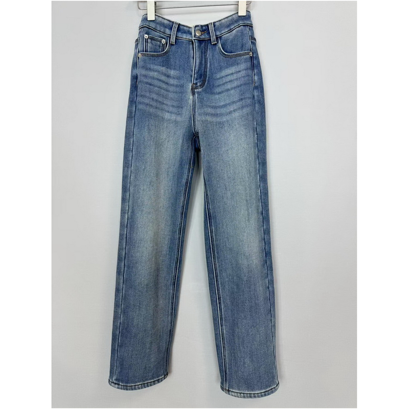 牛仔裤九分加绒阔腿裤直筒裤70918