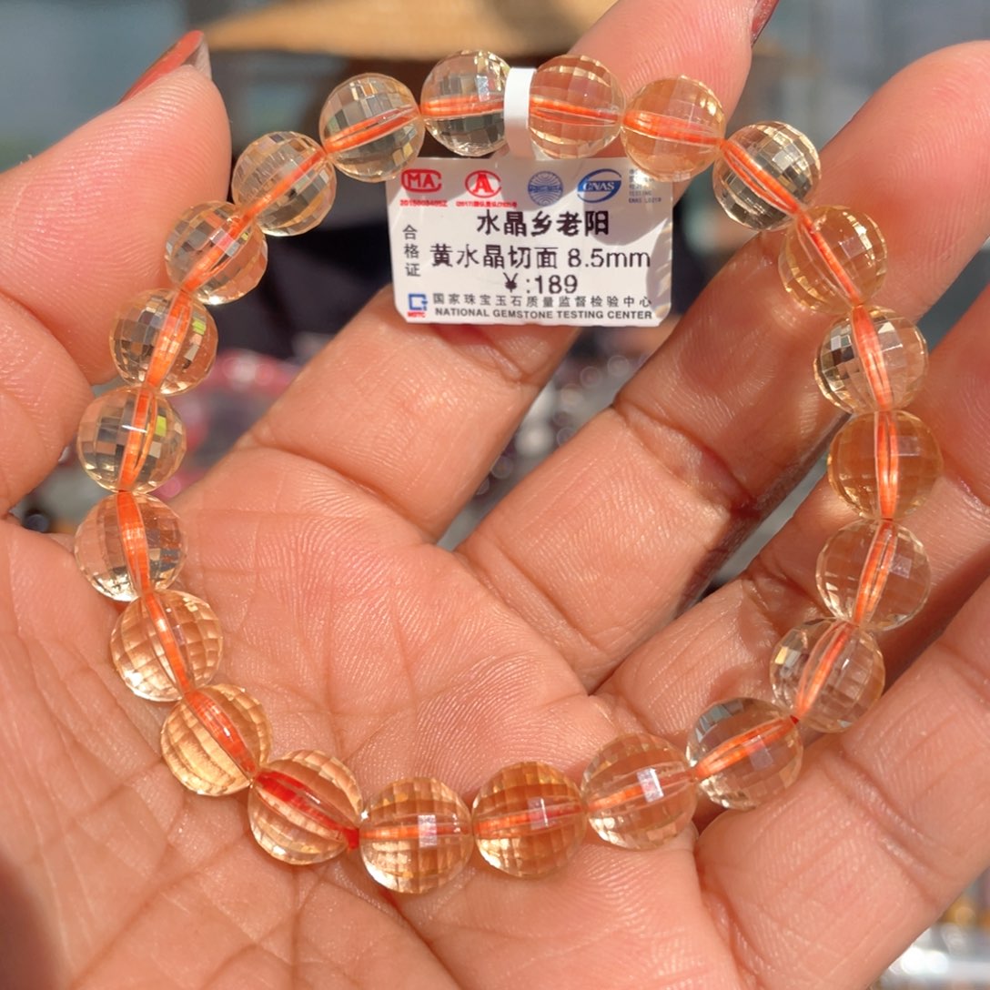 水晶手串未镶嵌天然暴力黄水晶切面手串8.5mm