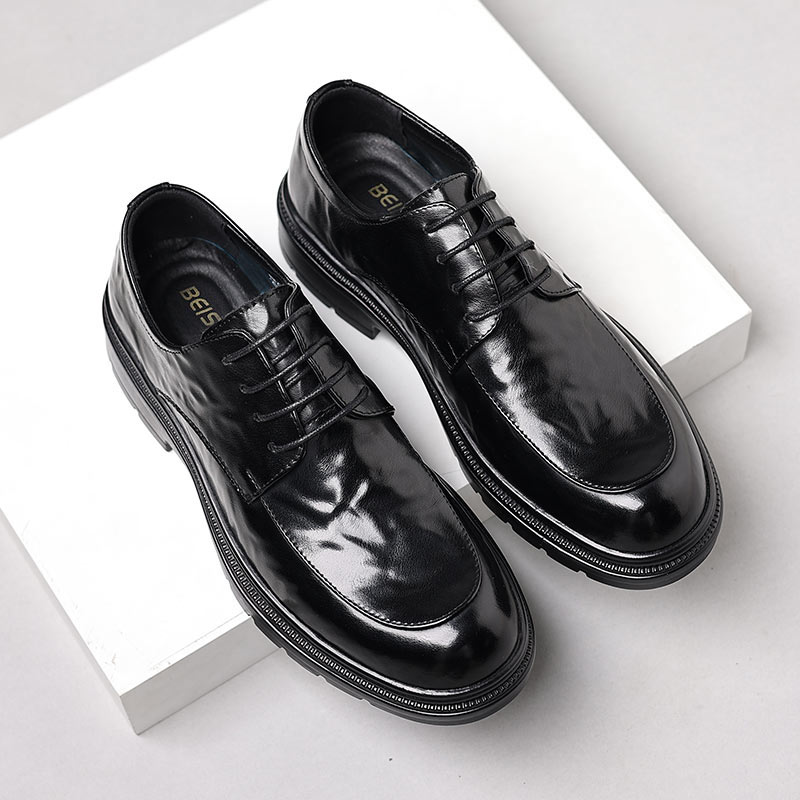 2025秋季皮鞋男英伦商务正装工作手抓纹皮鞋时尚新郎结婚鞋2213