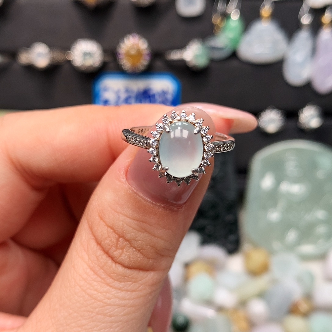 翡翠银S925镶嵌颈饰戒指