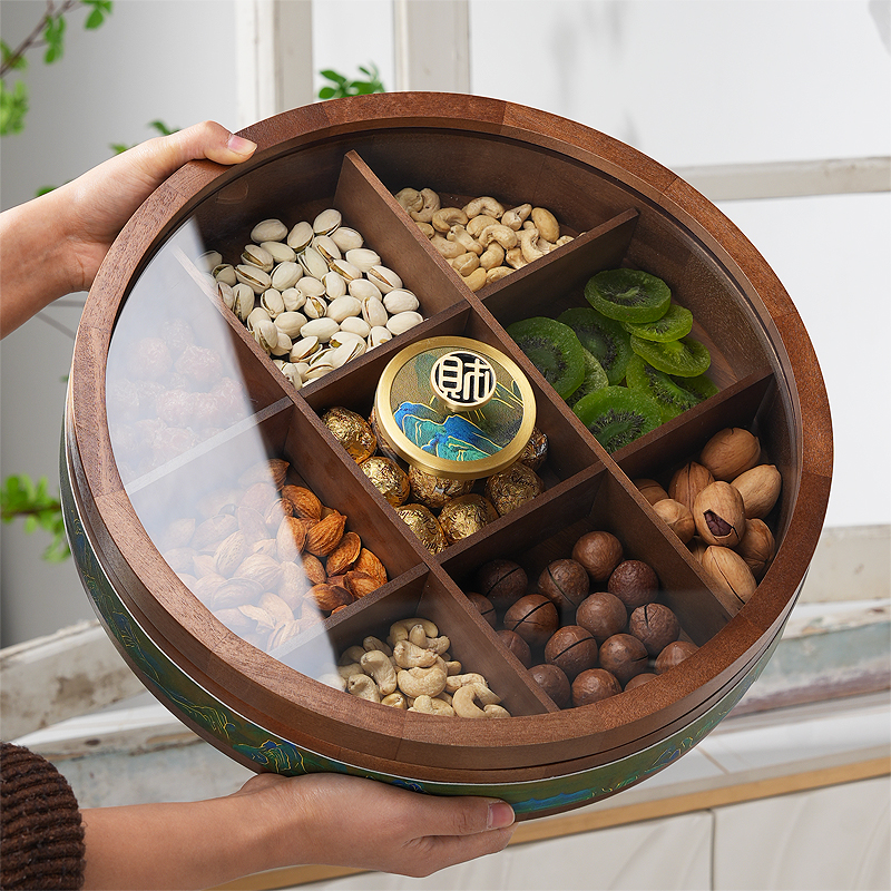 九宫格实木干果盒客厅茶几家用精致水果盘轻奢高端坚果零食摆放盘