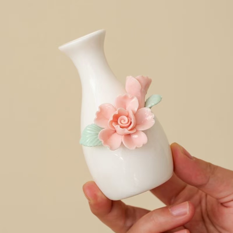 小净瓶插花瓶手工捏花布袋花瓶摆件创意陶瓷花瓶插画家居括花摆件