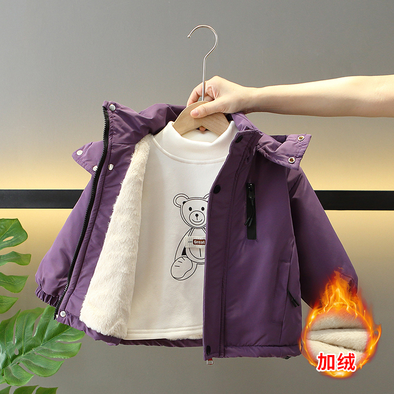 男童加绒外套秋冬装2025新款宝宝棉袄加厚冲锋衣儿童冬季男孩棉服