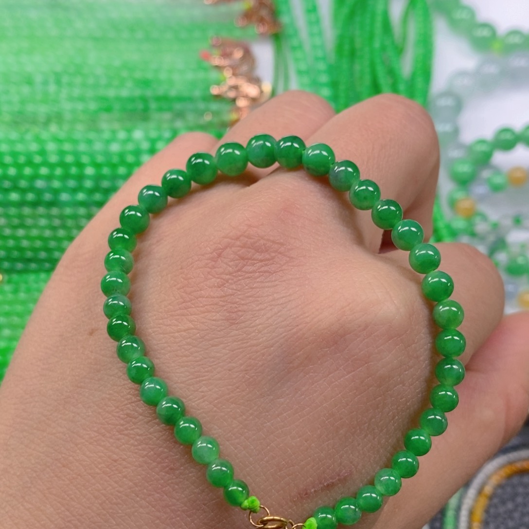 翡翠颈饰18K金镶嵌冰种阳绿塔手链4.2，6.2m' m