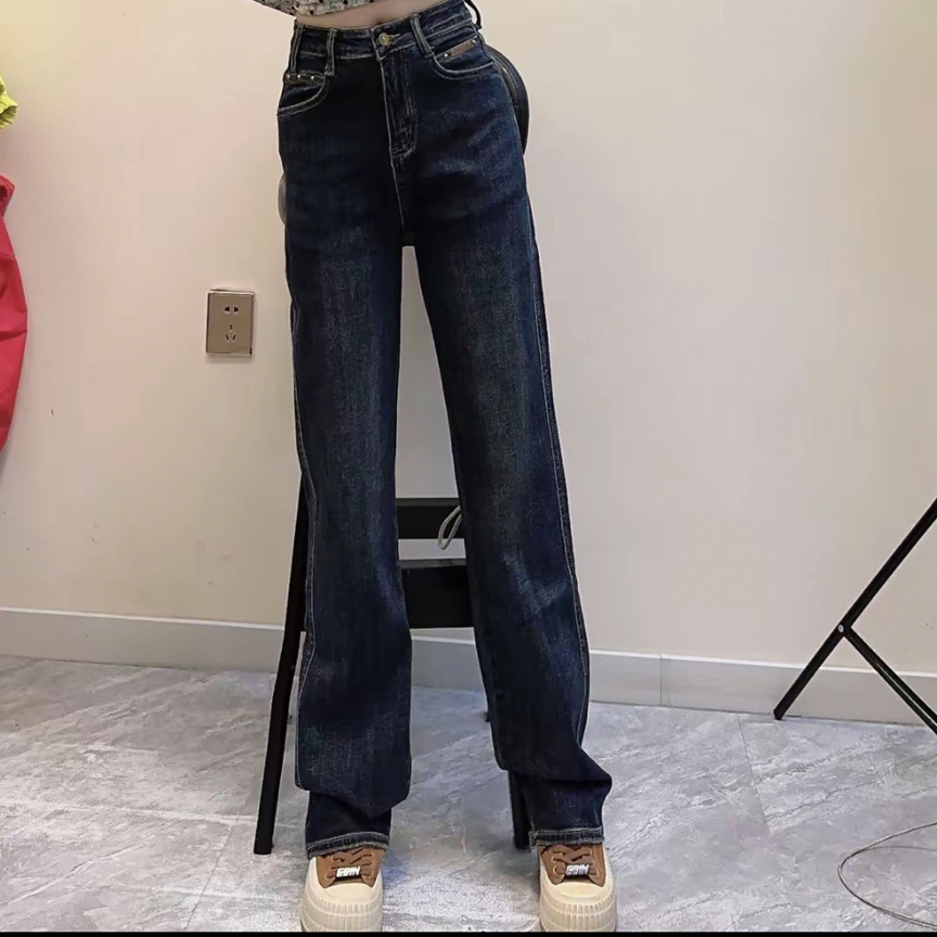 【馨馨】秋季新款窄版弯刀微胖显瘦阔腿牛仔裤女8002