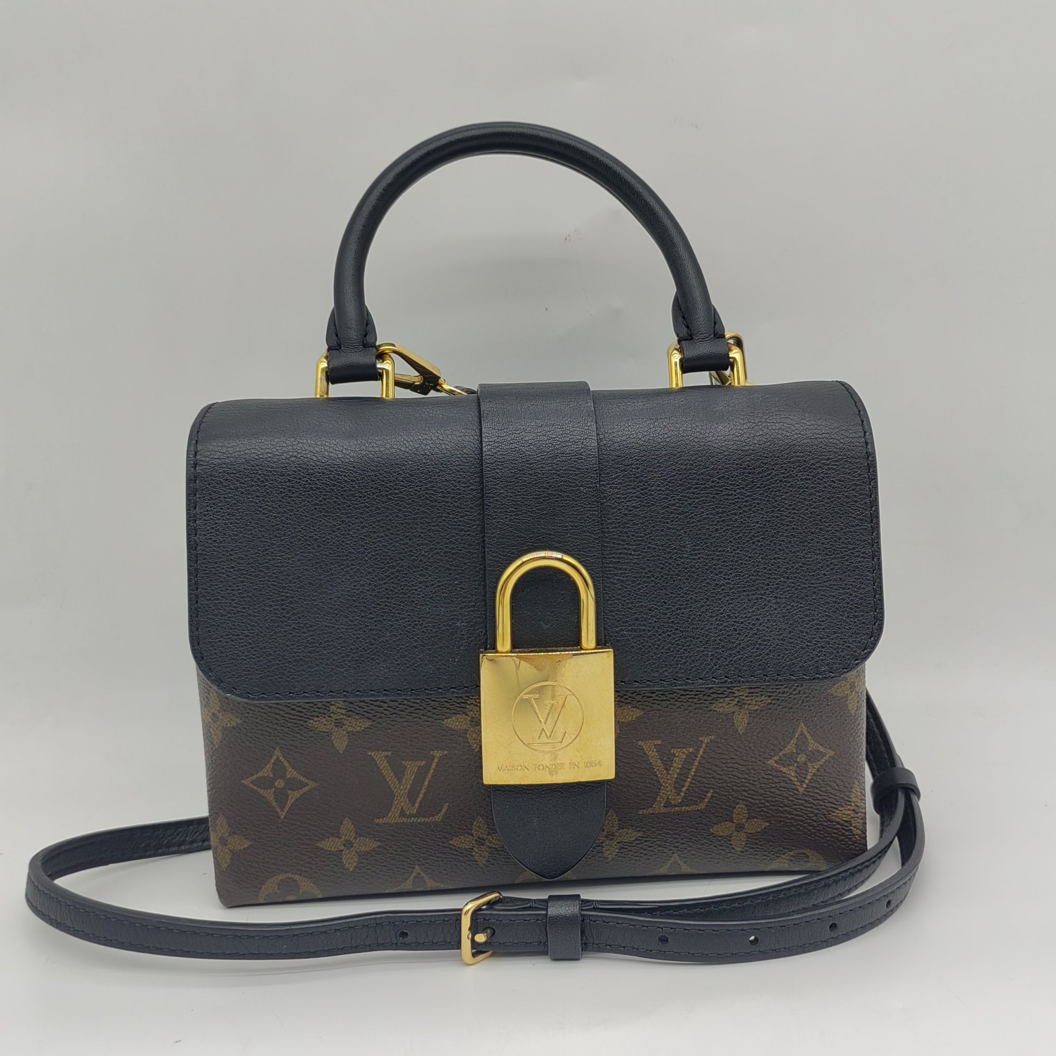 95新 LouisVuitton/路易威登 老花拼黑色锁头包 1600 7446