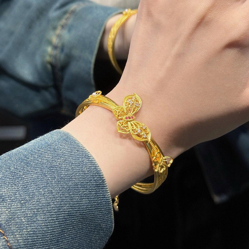 合金手镯 蝴蝶开口手镯 新款网红镶钻镂空梦幻时尚流苏时尚手饰品