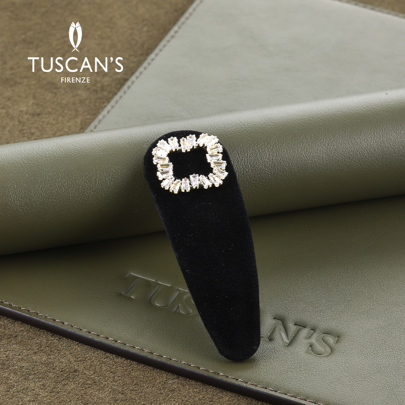 TUSCAN'S简约百搭女植绒方形锆石水滴发夹少女风黑色发夹时代双鱼