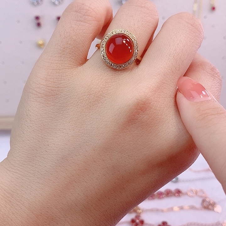 南红玛瑙戒指银S925镀金镶嵌