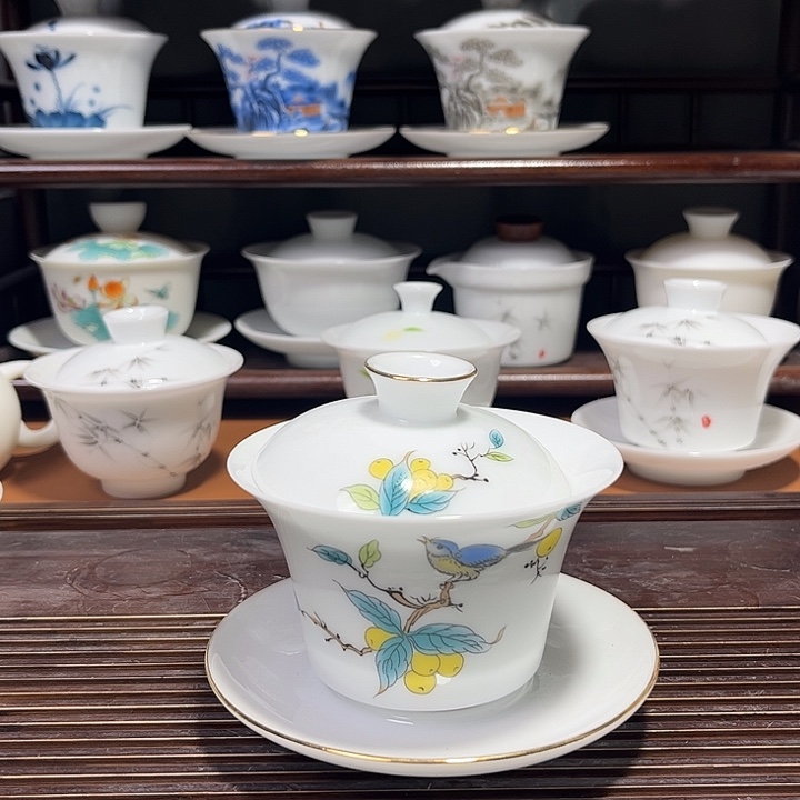 冰种玉瓷三才盖碗