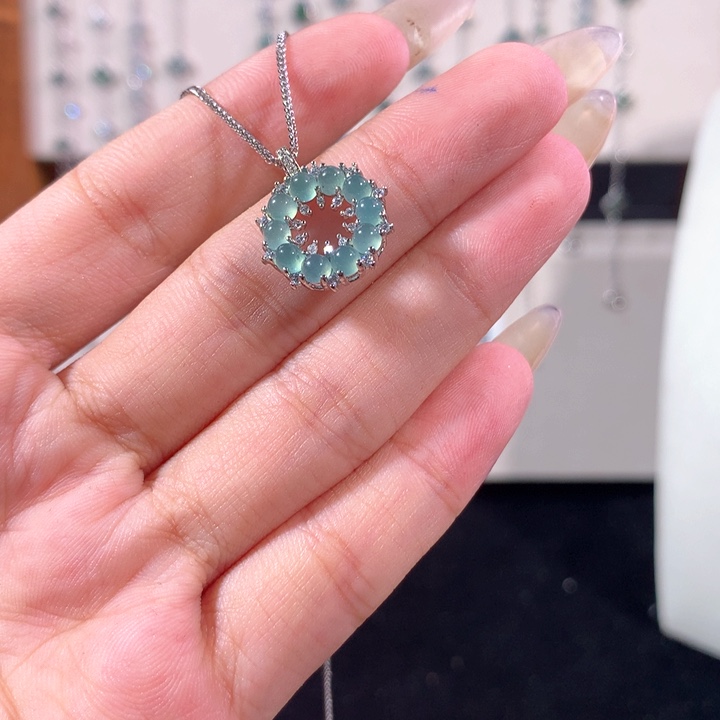 翡翠银S925镶嵌颈饰533蓝