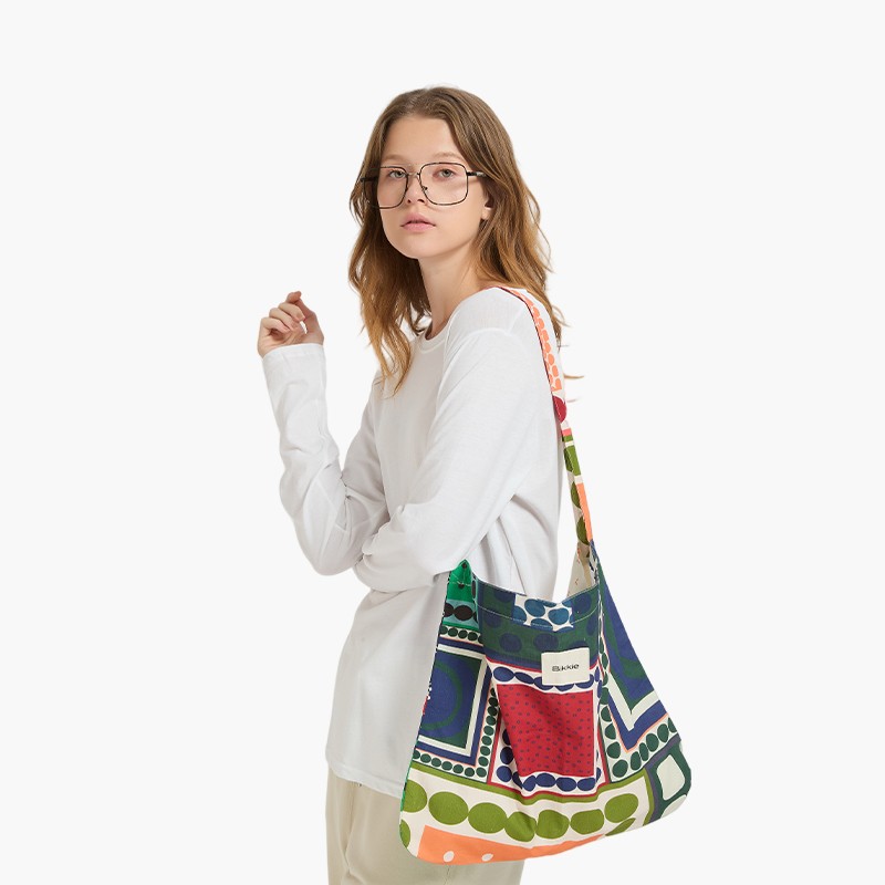 BIKKIE波普风不规则拼色拼布包大容量单肩斜跨包包