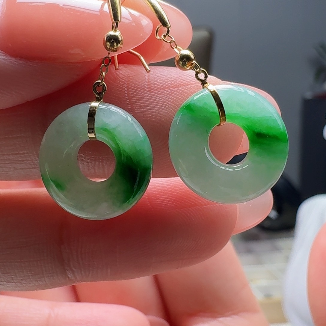 翡翠耳饰18K金镶嵌天然