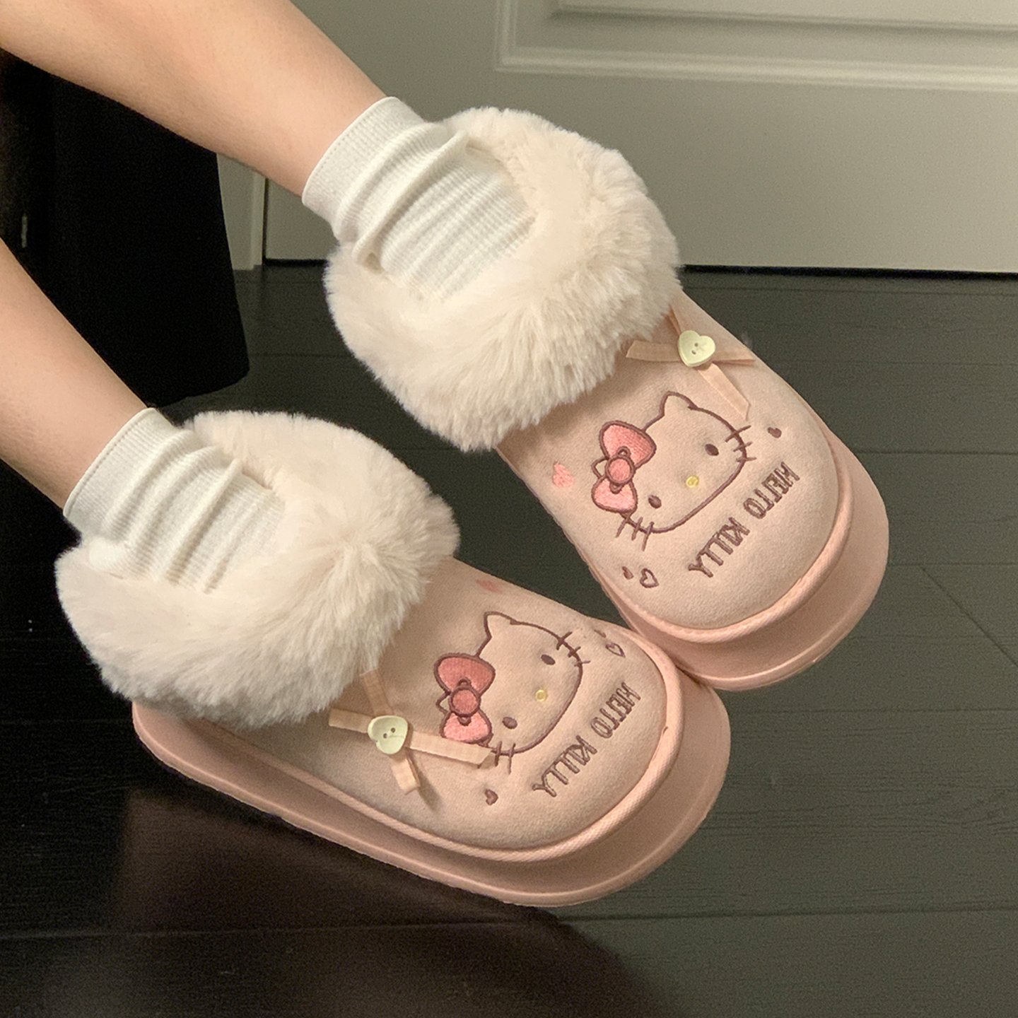 【kitty勃肯鞋】加绒舒适保暖2025百搭锁温柔软室内防滑保温棉拖鞋