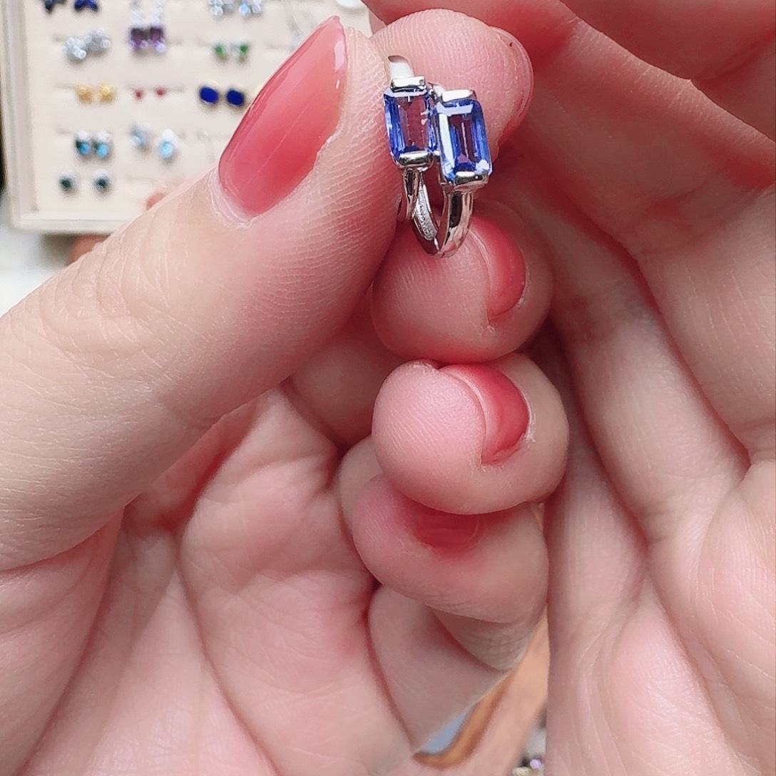 坦桑石耳饰银S925镶嵌