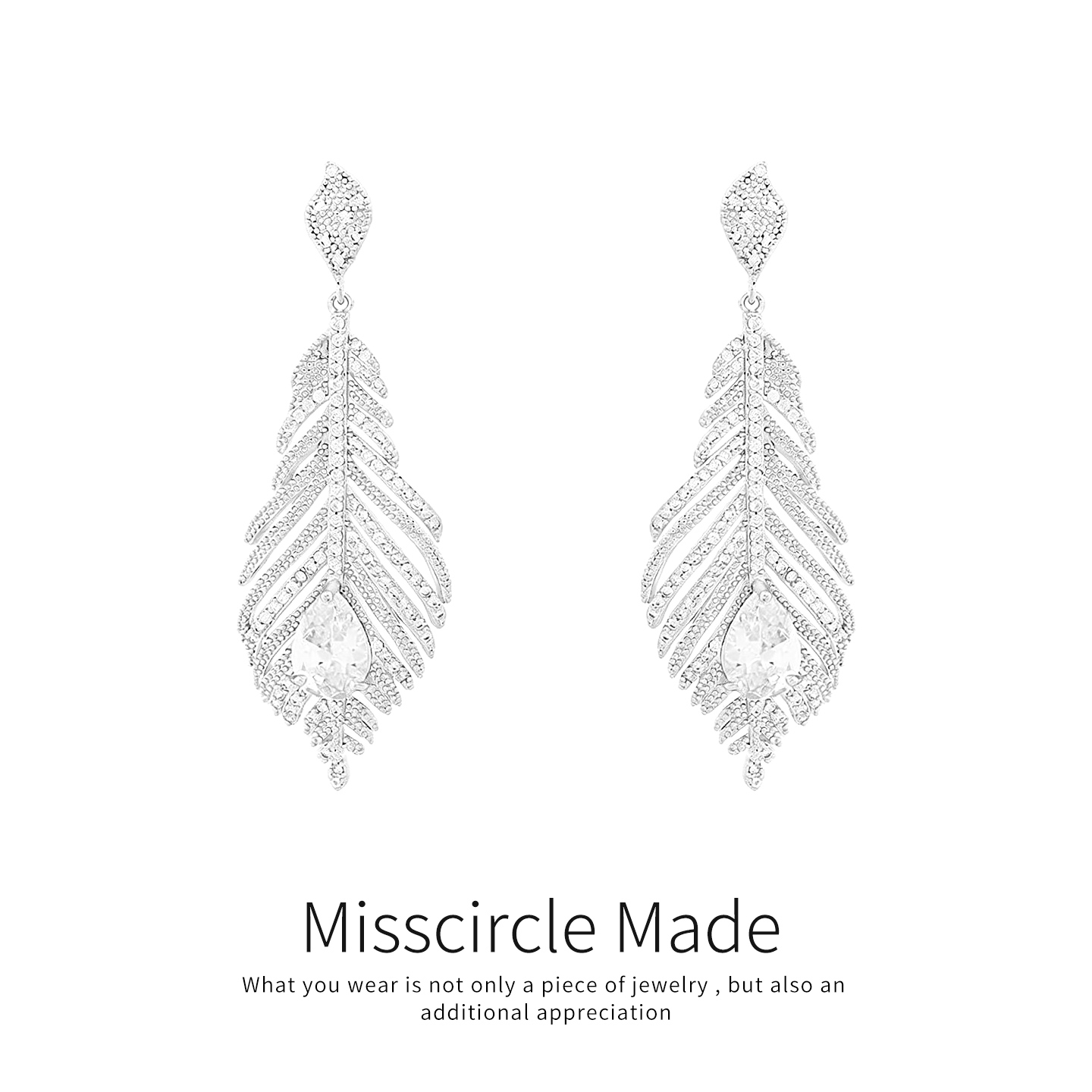 瑟可 铜合金合成锆石耳饰 羽毛吊坠耳环气质灵动高级百搭超仙0445