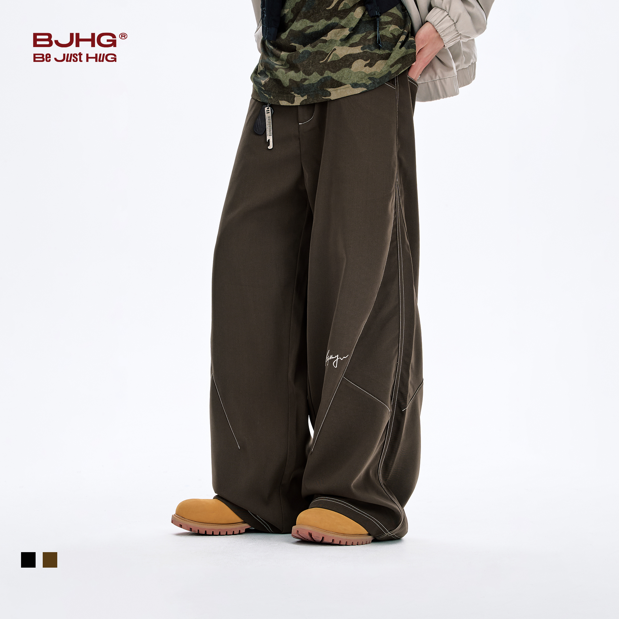 BJHG不计后果直筒哈苏线裤子男款秋季垂感宽松休闲棕色西装长裤女