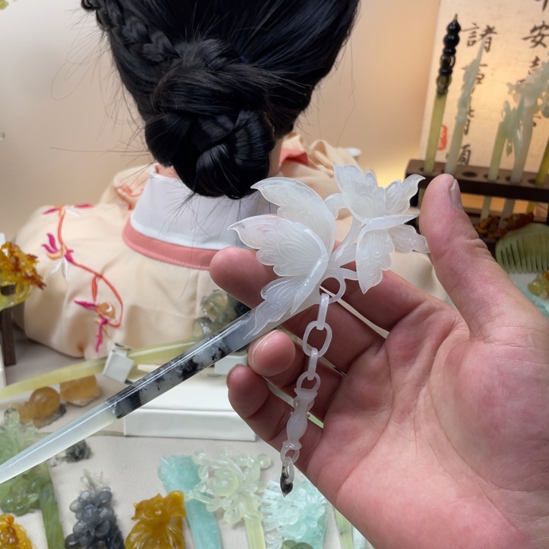 蛇纹石玉合金发饰发簪