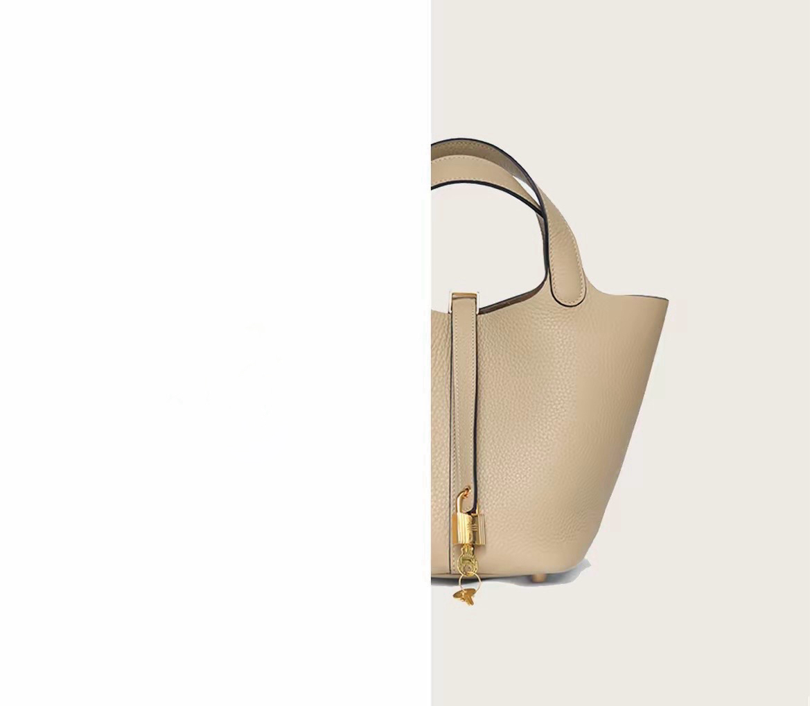 轻奢手工水桶包缝制纯色高端手拎真皮包