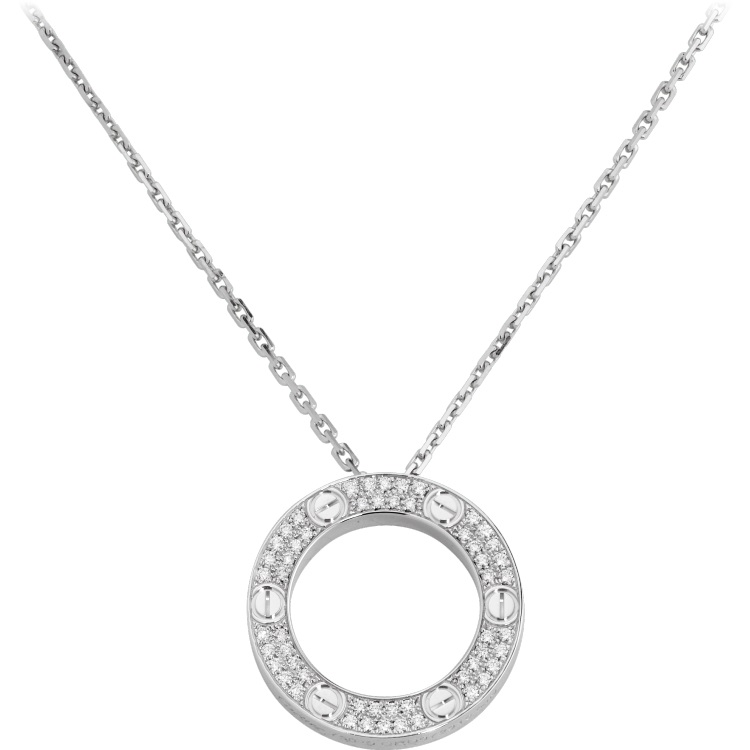 99新 Cartier/卡地亚  LOVE系列/白金满钻满天星大圆饼项链