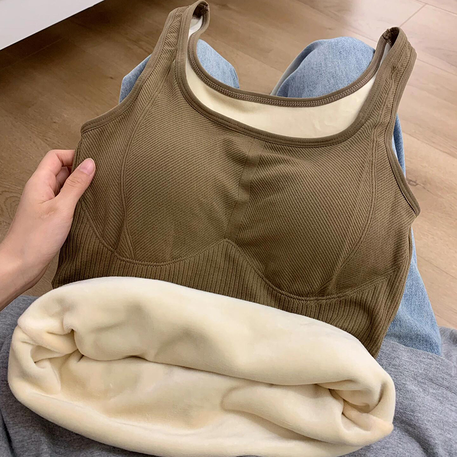 毛茸茸保暖背心！秋冬加绒加厚款吊带背心女内搭自带胸垫打底上衣