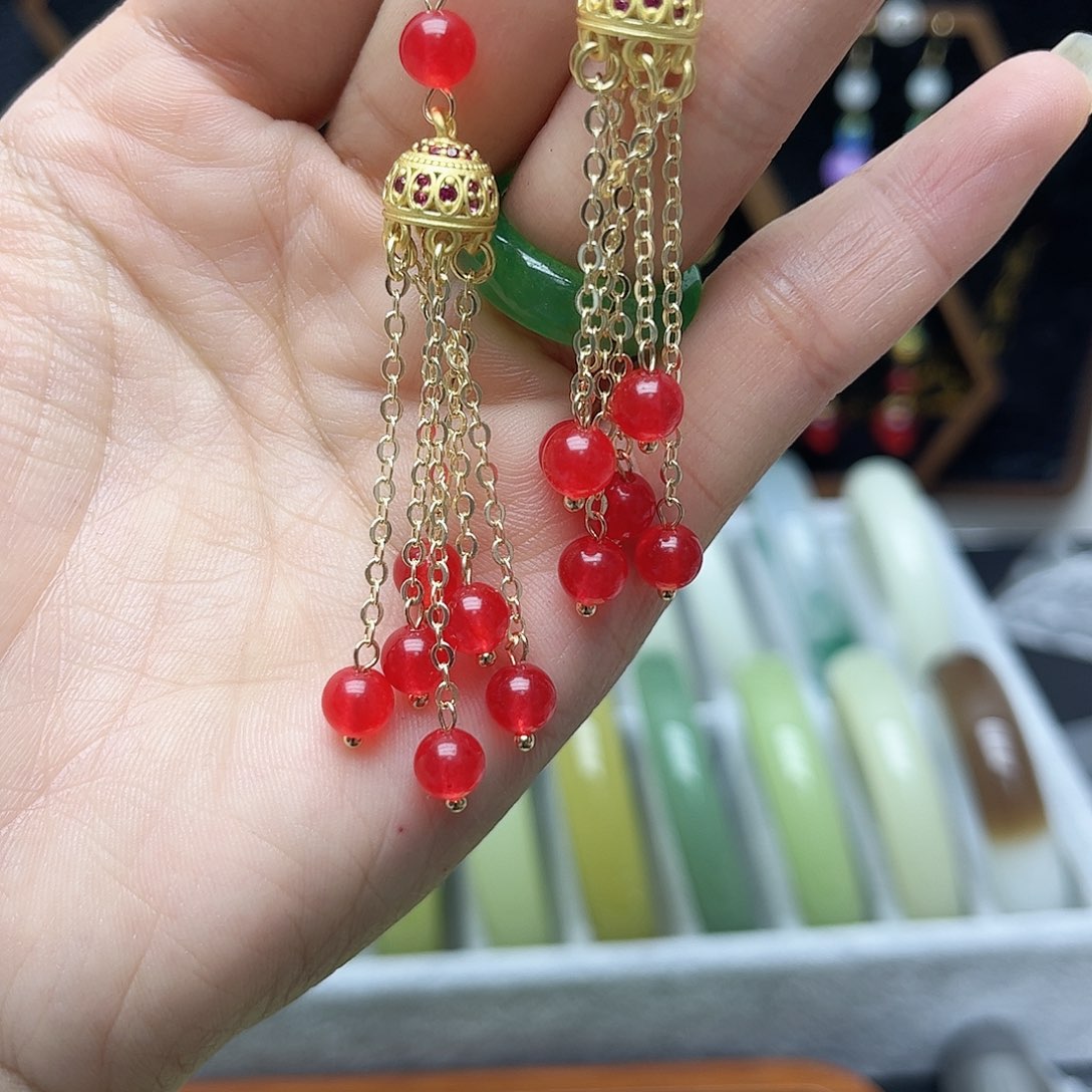 翡翠未镶嵌耳饰流苏