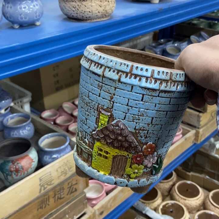 陶瓷花盆单场满9.9发12.5*15蓝