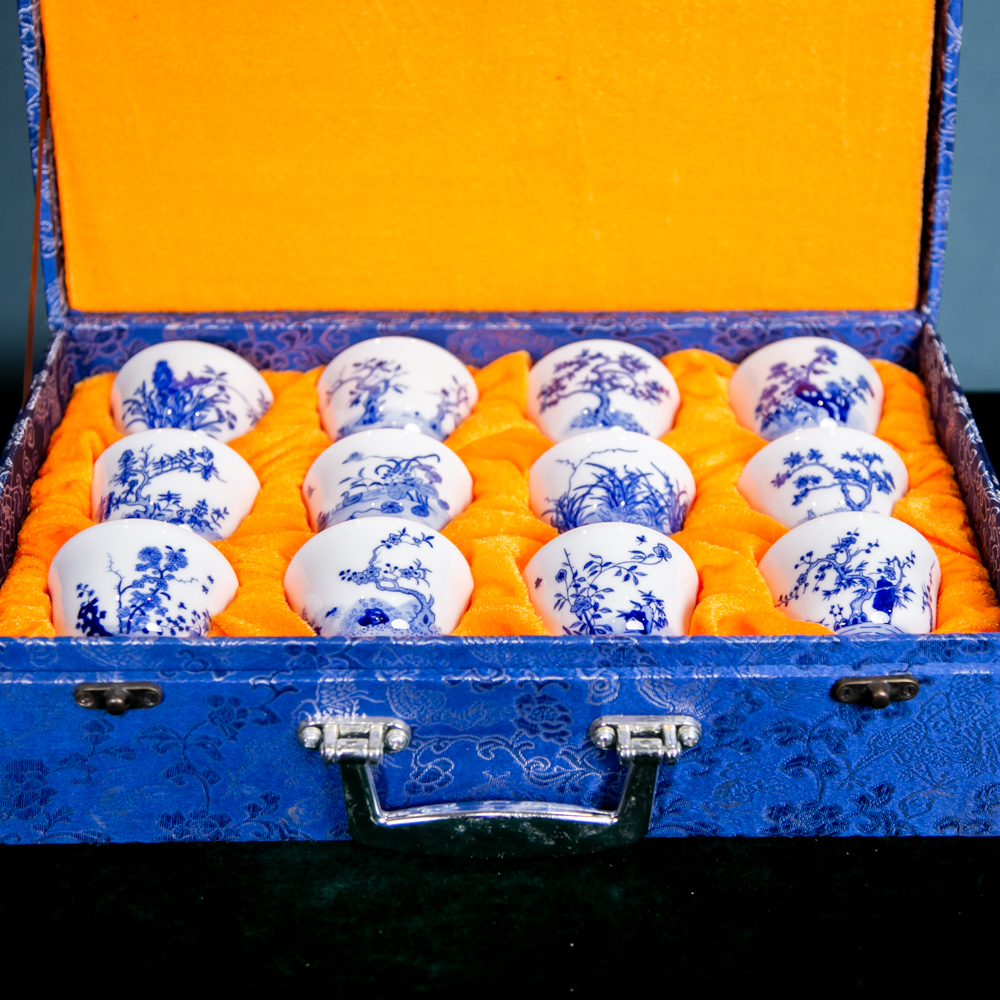 青花十二花卉纹赏杯QH-291