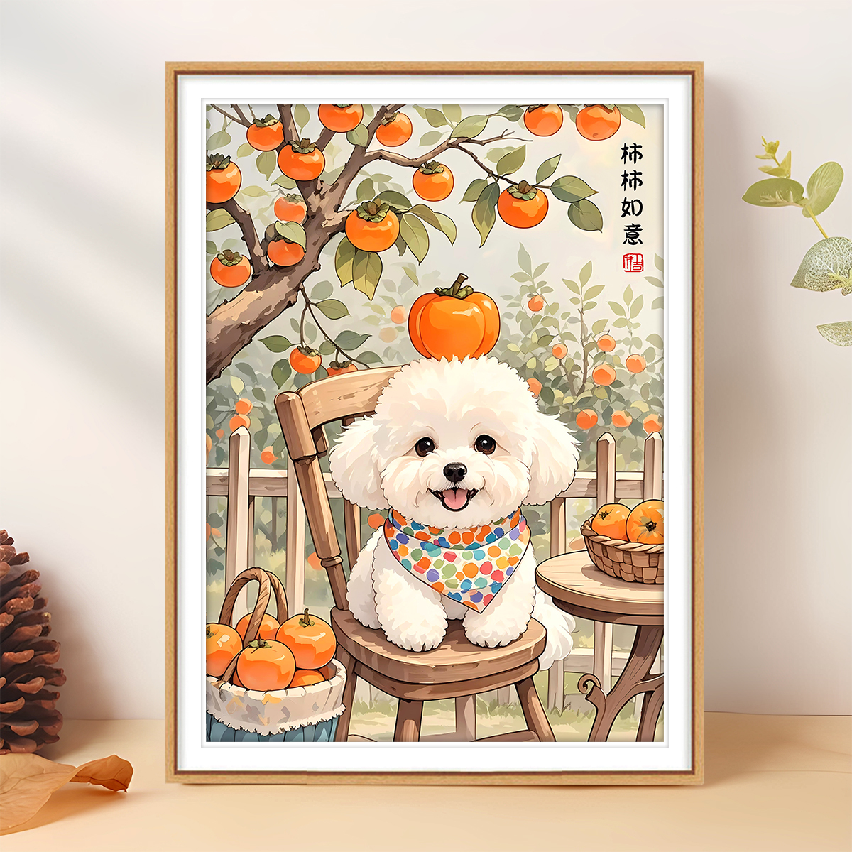 柿柿如意十字绣2025新款客厅卧室狗狗刺绣年轻人手工小件玄关摆件