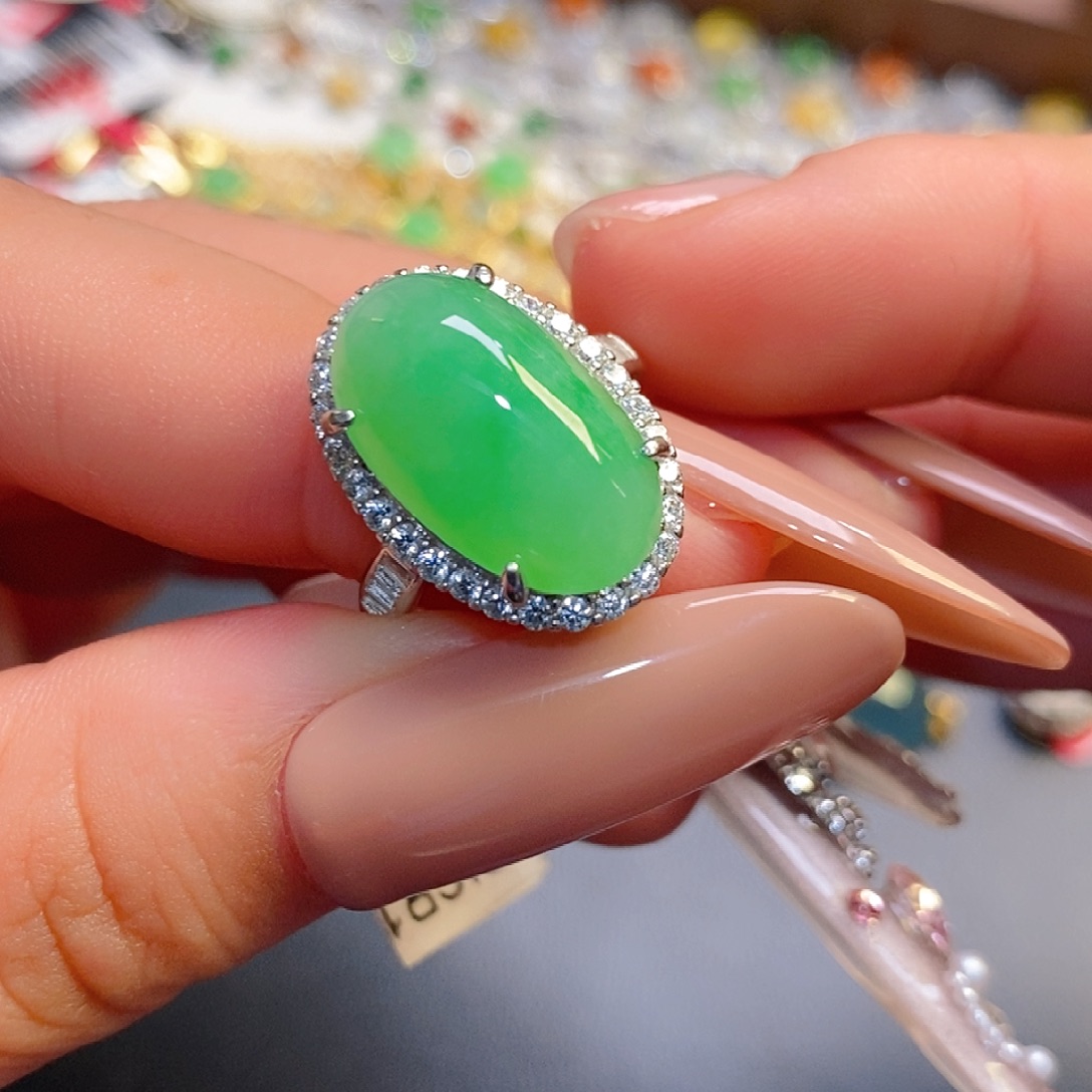 翡翠银S925镶嵌戒指翡翠戒指