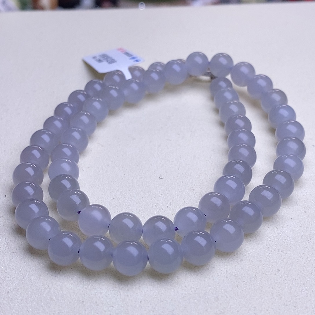 和田玉未镶嵌高冰银镶烟紫妈妈链8MM