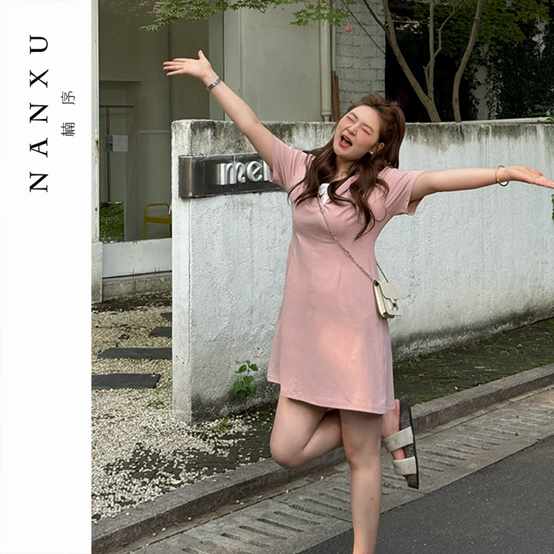 楠序源子微胖女装 贵气名媛风女装夏季法式大码胖mm连衣裙YZ36559