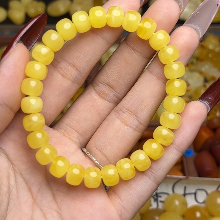 蜜蜡未镶嵌珠宝奇石鸡油黄满蜡妖花老型手串微微瑕