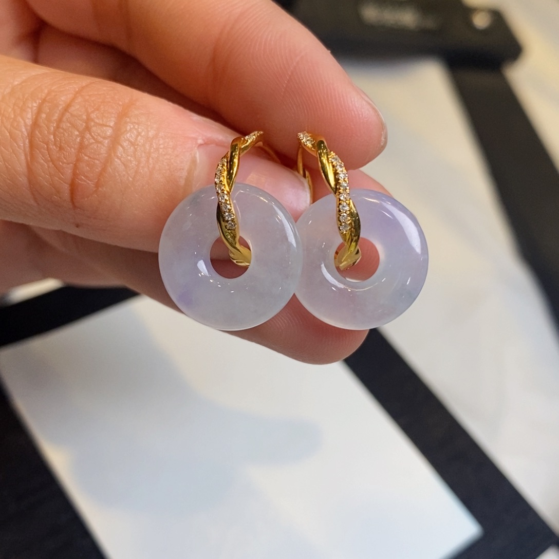 翡翠耳饰18K金镶嵌设计款麻花耳包➕甜甜圈