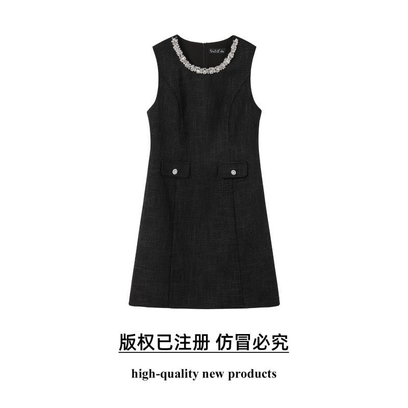 【SZ】大码女装2025冬季时尚钻领圆领背心裙胖妹妹气质减龄优雅裙子