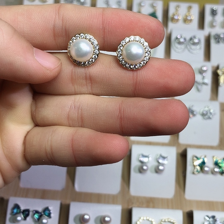 淡水珍珠耳饰银S925镶嵌