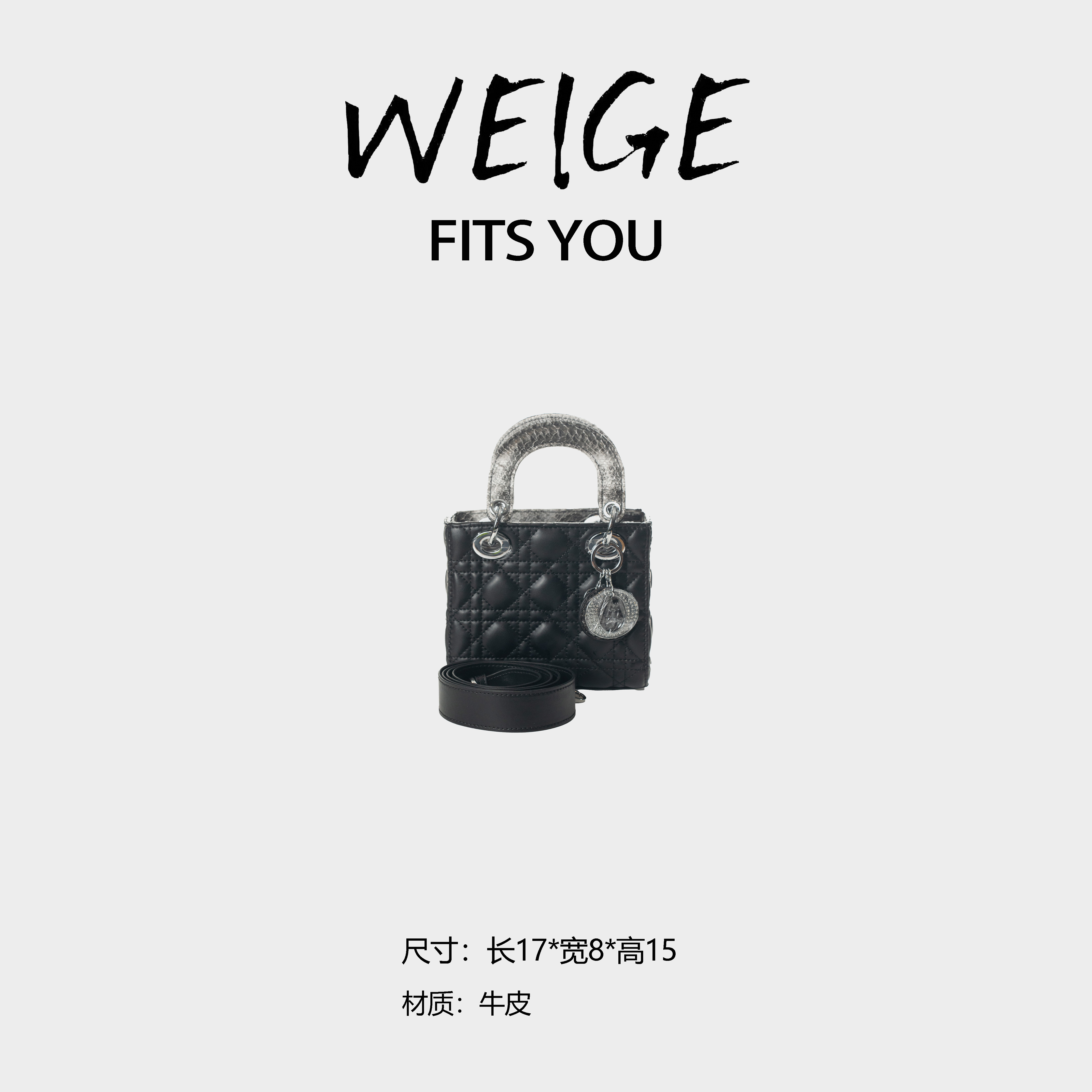 iFerlaWEIGE【戴妃包】胎牛皮拼斜跨包BV50180-黑银