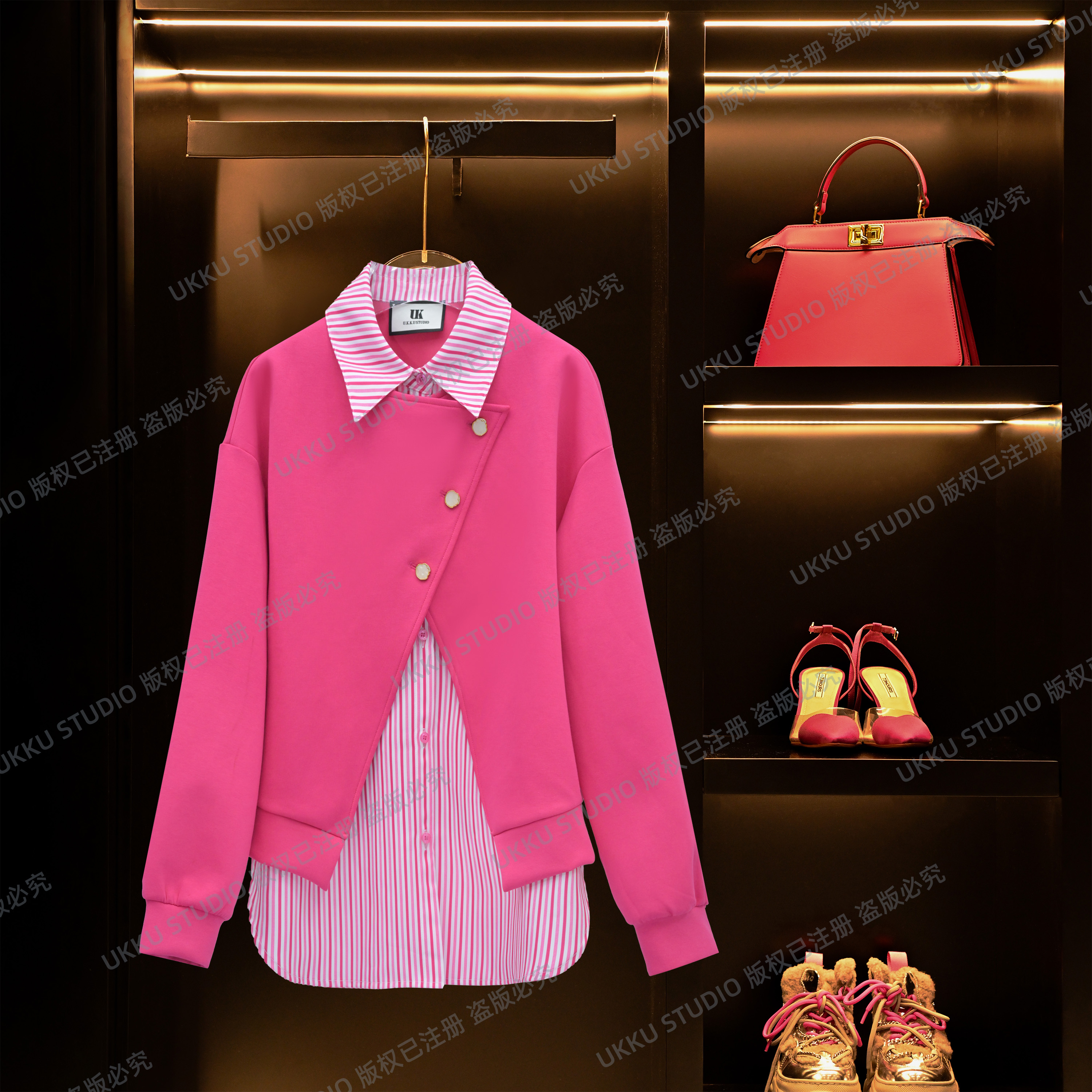 小尧【UKKUSTUDIO】新款秋季时尚轻奢假两件套衬衫上衣312629