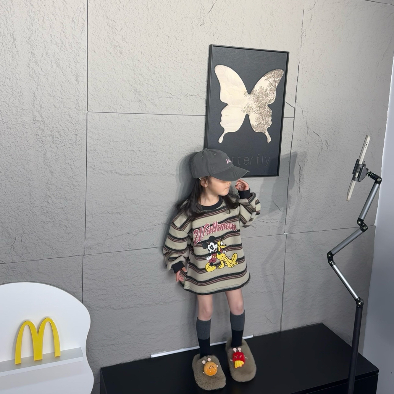 米兜家.儿童冬季新款卡通米奇印花百搭条纹加厚上衣T恤1161