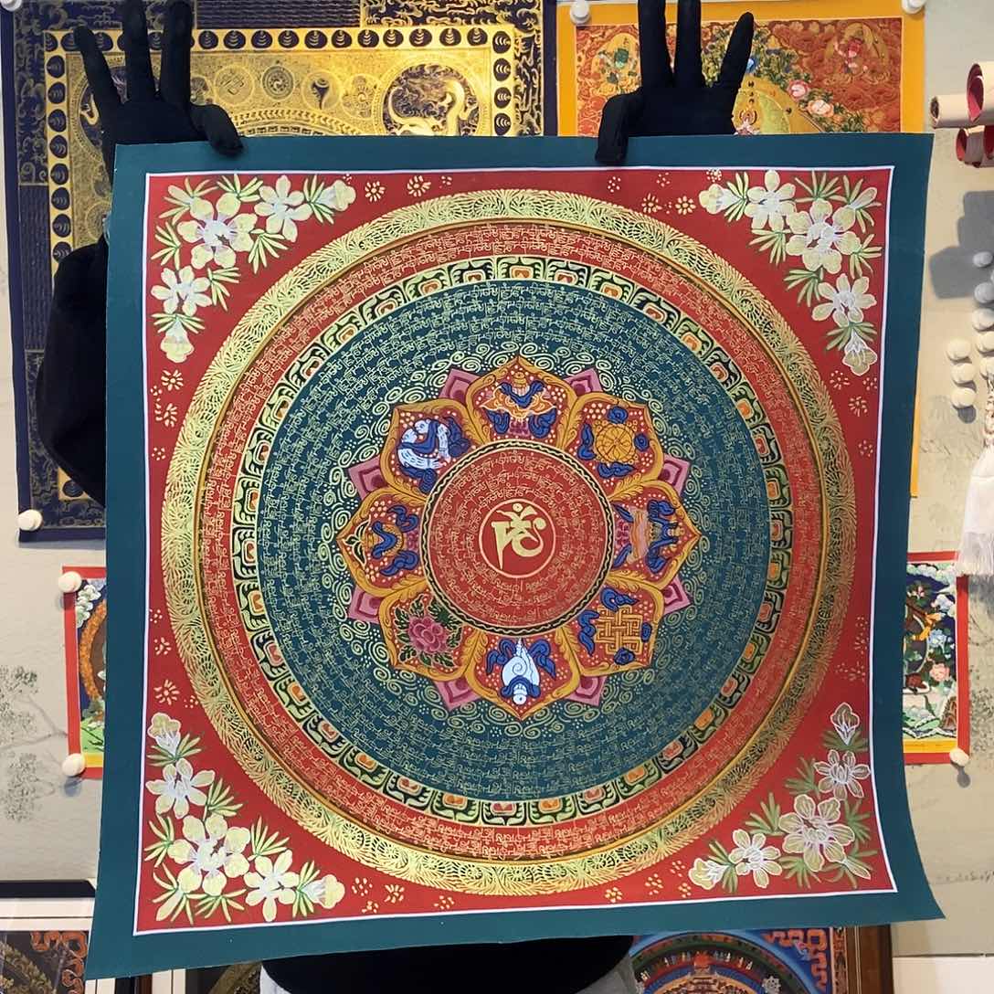 卷轴画纯手绘六字真言唐卡50厘米左右
