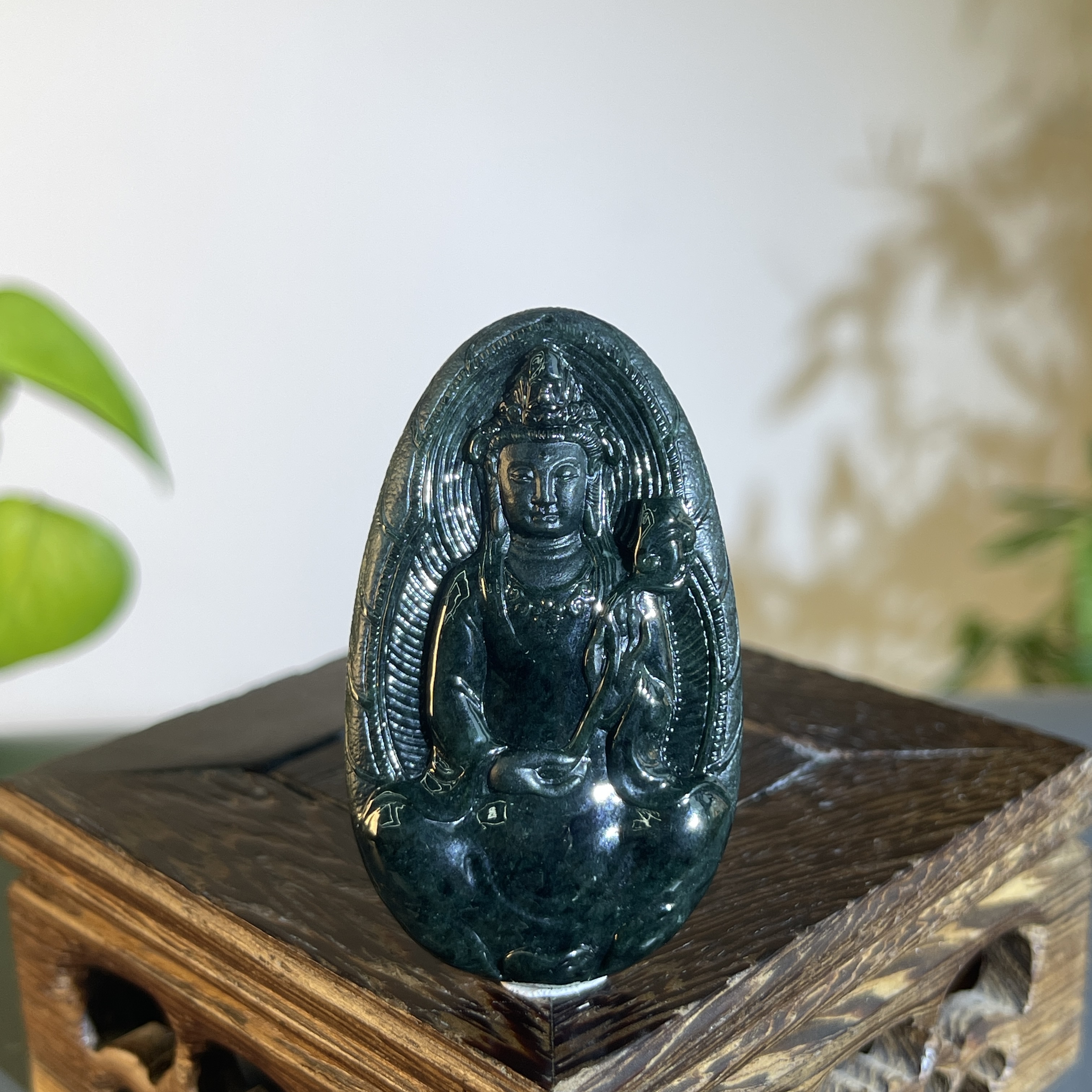 JXB16-174  黑色天然翡翠A货 黑-大势至