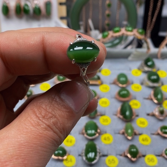 和田玉（碧玉）戒指银S925镶嵌