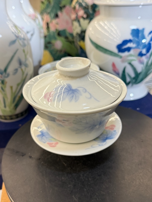 醴陵釉下五彩健康瓷  葡萄盖碗  微瑕